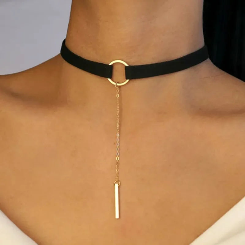 Classy Bohemian Brown Velvet Dainty Bar Pedant Circle Chokers Bohemian