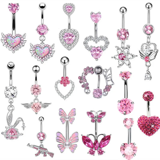 Heart Shaped Navel Ring Ornament Water Drop 14G Belly Button Piercing Barbell