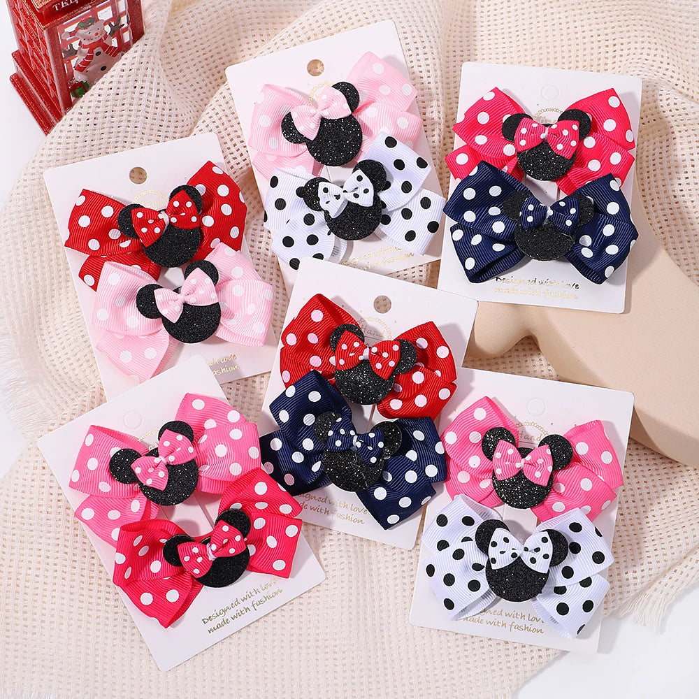 2pcs/Set Girls Lovely Polka Dot Bow Hair Clips Cartoon Hairpins