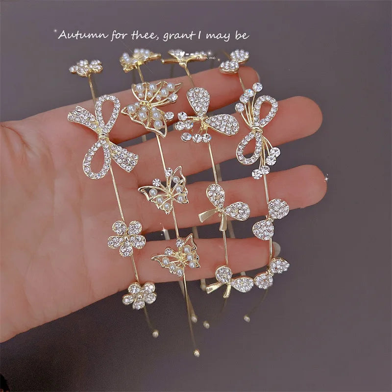 Gold Color Metal Rhinestone Flower Star Hairband Tiara