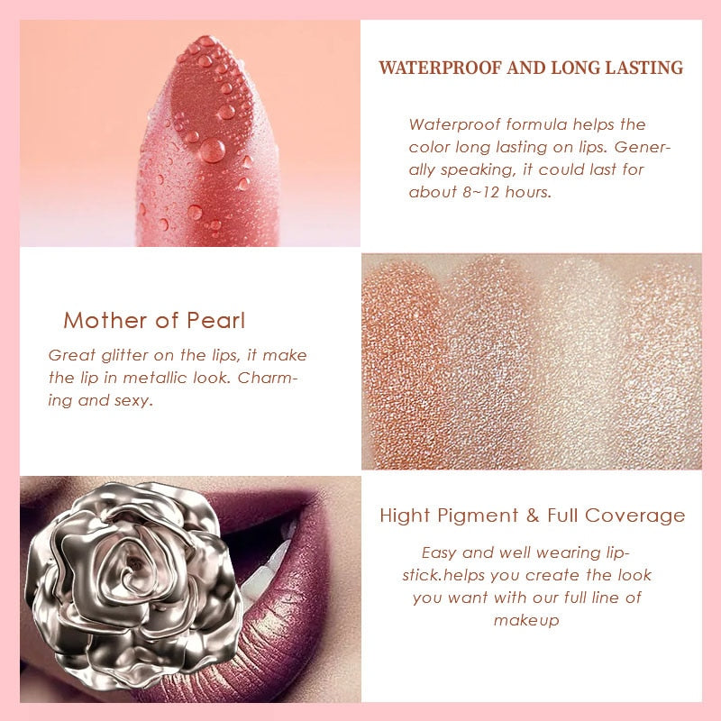 Glitter Pearl Lipstick Matte Nude Color Long Lasting Waterproof