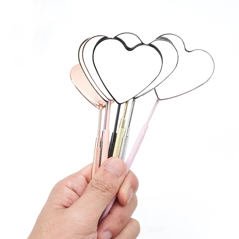 1pc Heart Shape Eyelash Mirror Magnify Long Hand Mirror