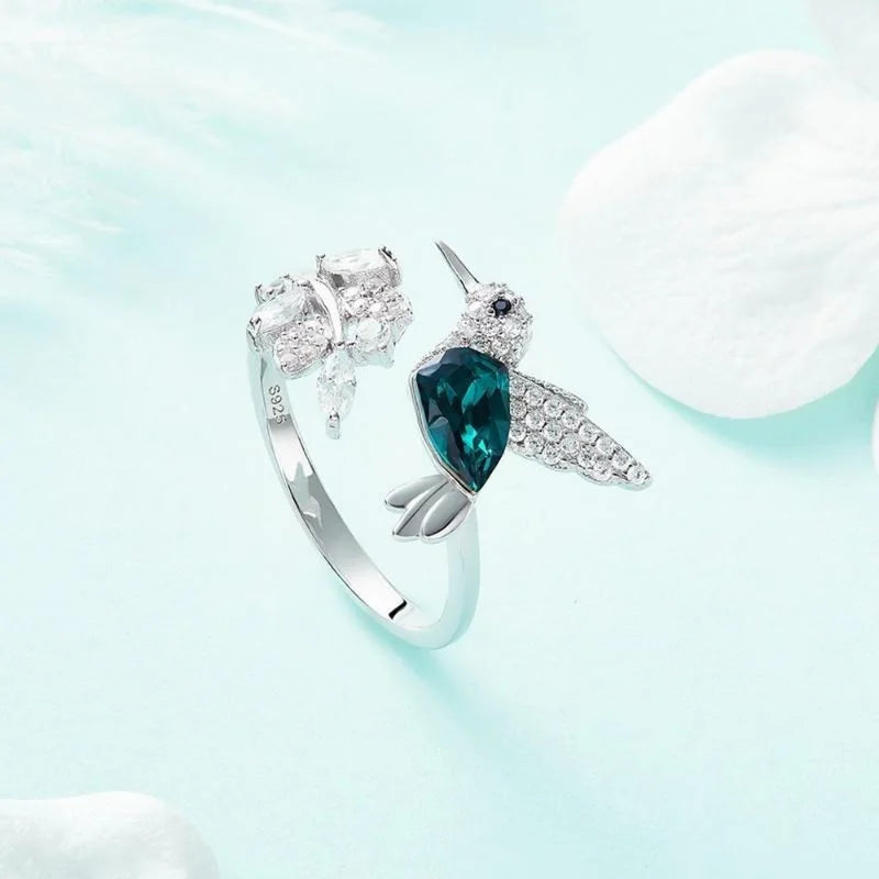 Elegant Natural Blue Stone Adjustable Hummingbird Ring