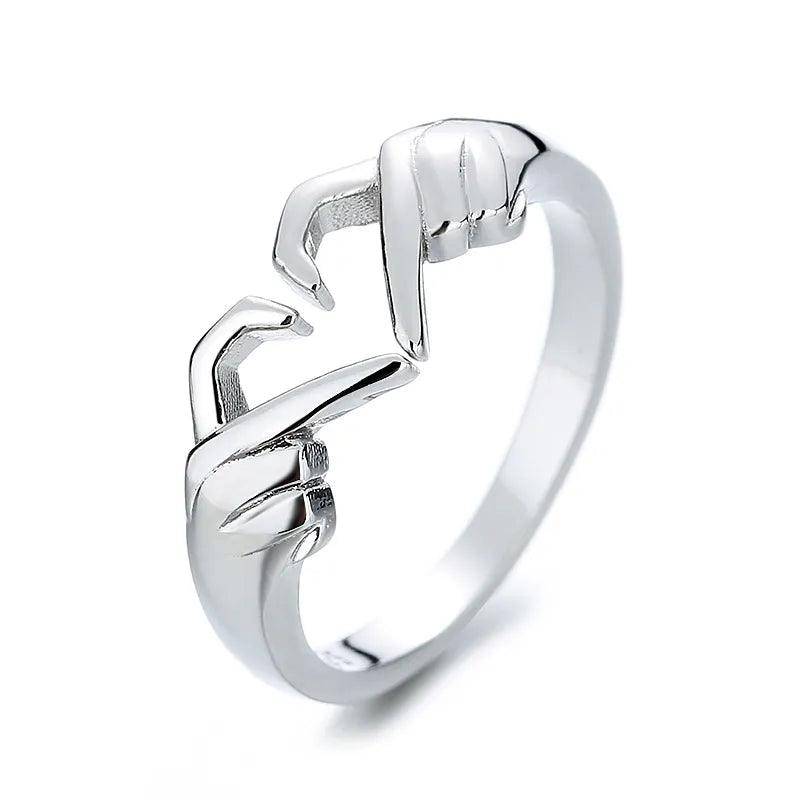 New Romantic Love Hand with Heart Shaped Ring Creative Couple Silver or Gold Color Adjustable