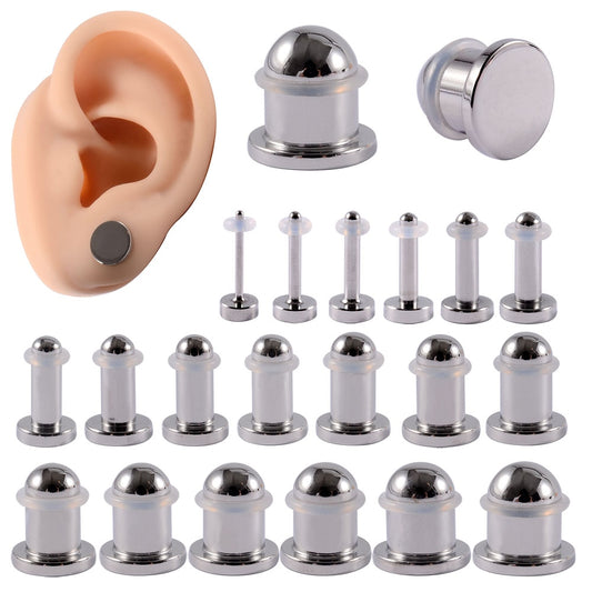 PAIR Mirror Surface Cylinder Ear Plugs Surgical Steel Expander Stretcher 1mm-10mm